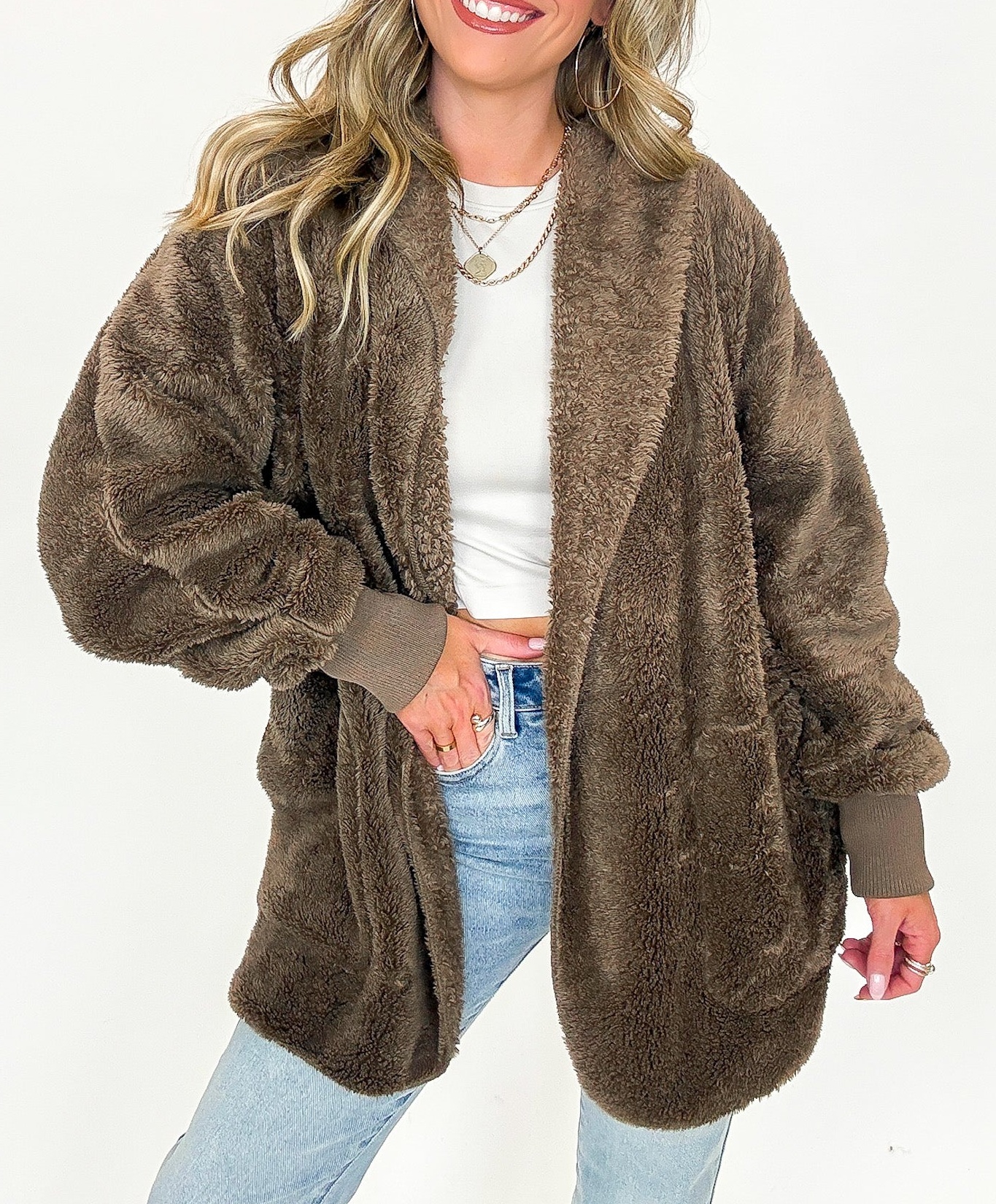 Cozy Crest Hooded Faux Fur Jacket