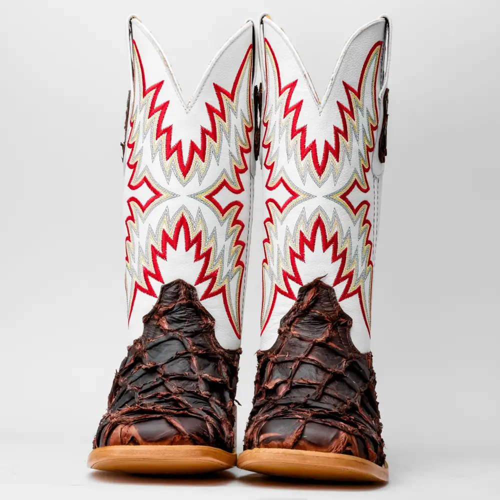 Rustic Brown GENUINE Pirarucu Boots - Square Toe