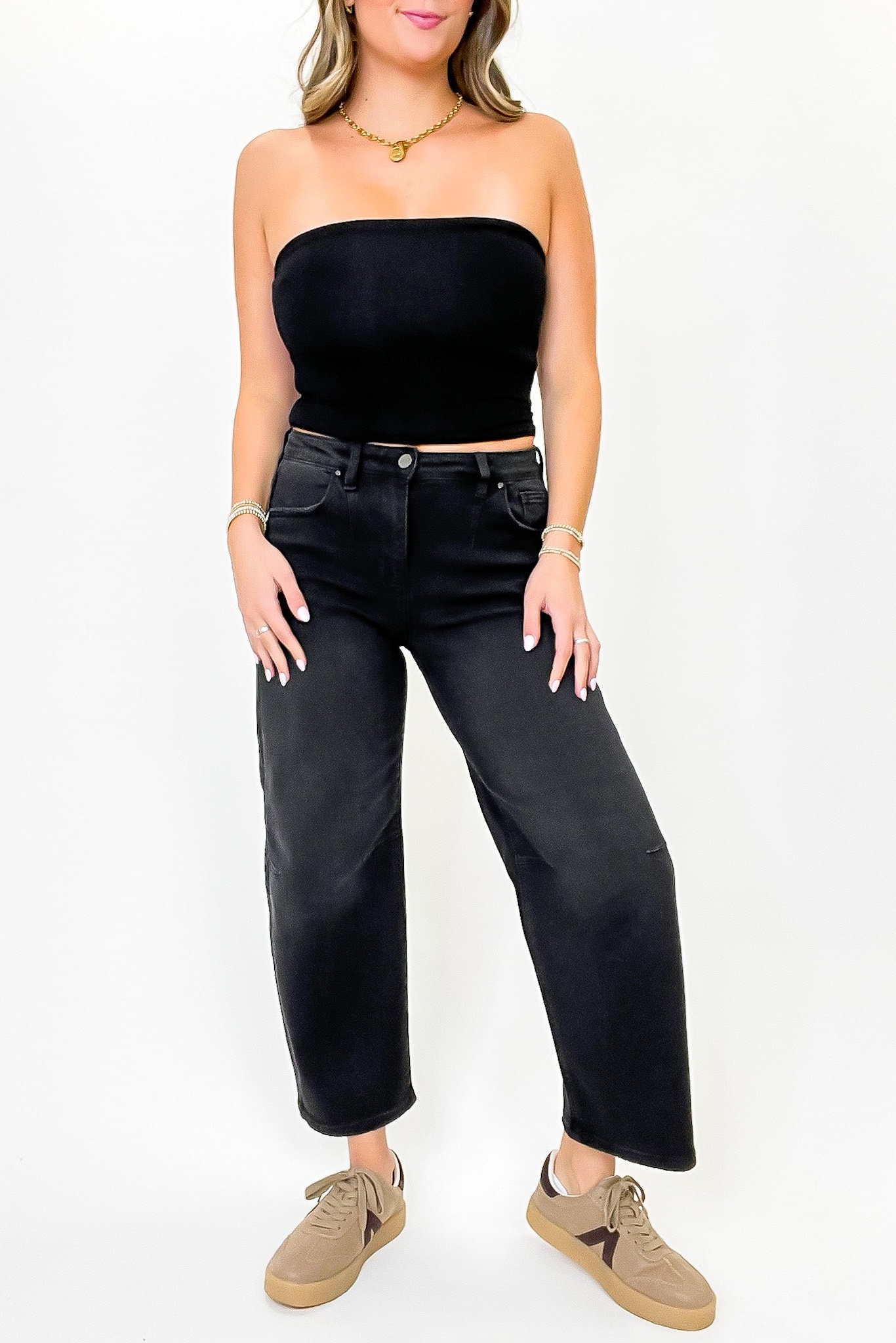 Mid Rise Fit Crop Wide Barrel Leg Jeans