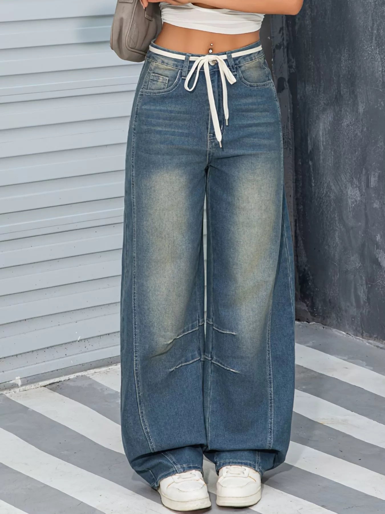 Vintage Wash Wide Leg Jeans