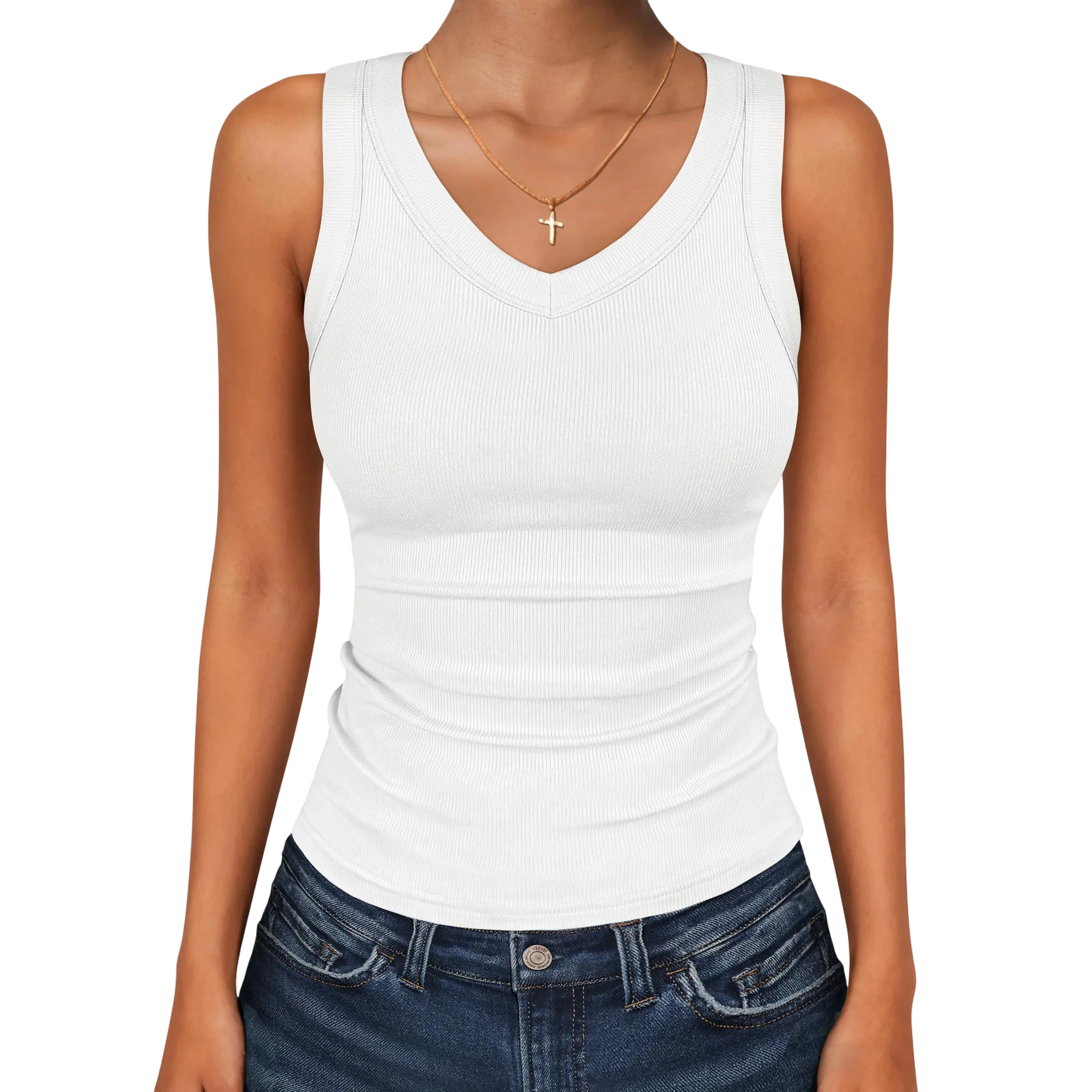 Women's V-Neck Ribbed Slim Fit Tank Top – Everyday Essential Sleeveless Tee
