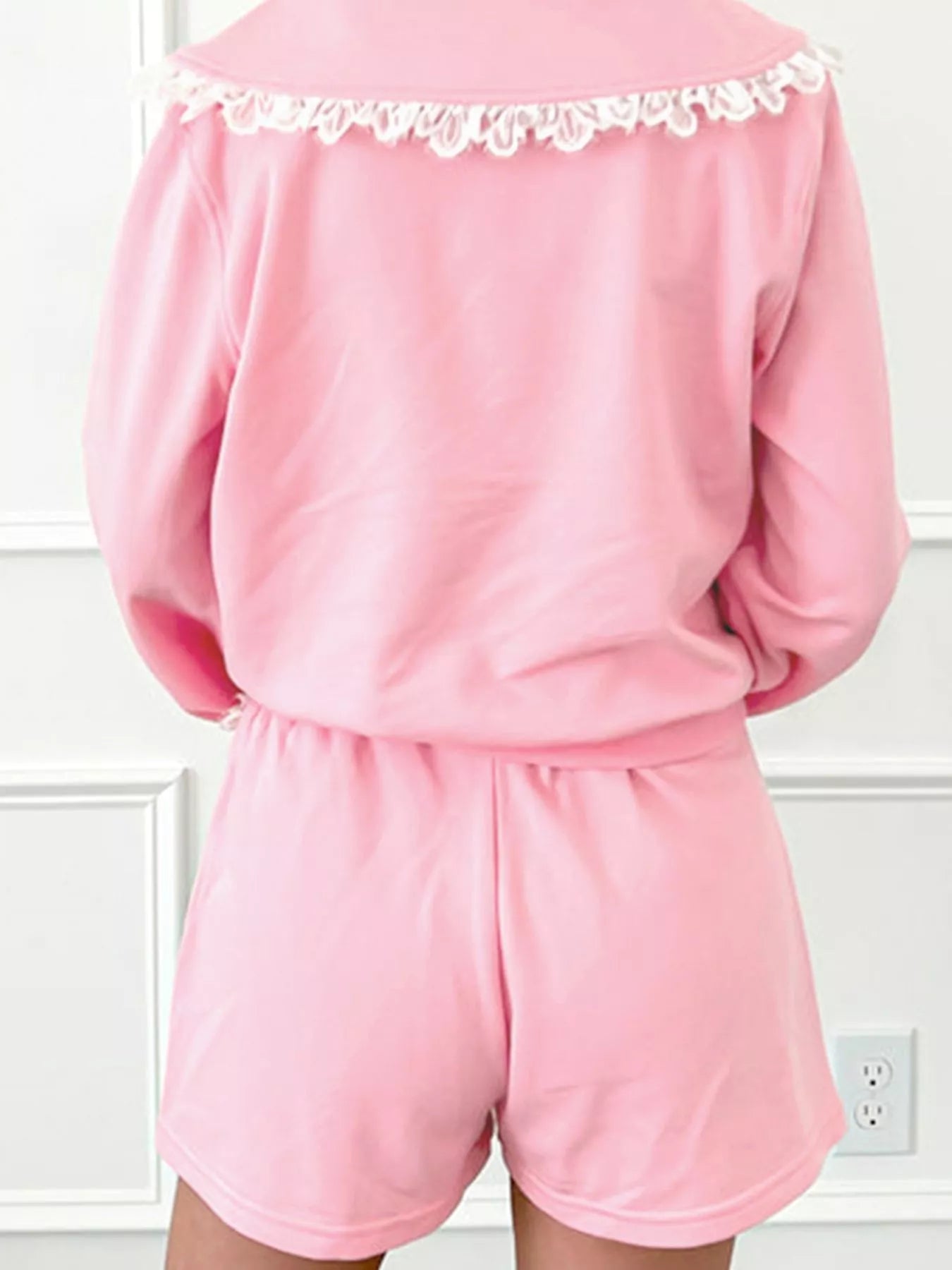 Peter Pan Lace Embellished Neck Sweatshirt and Skirt Two Piece Set