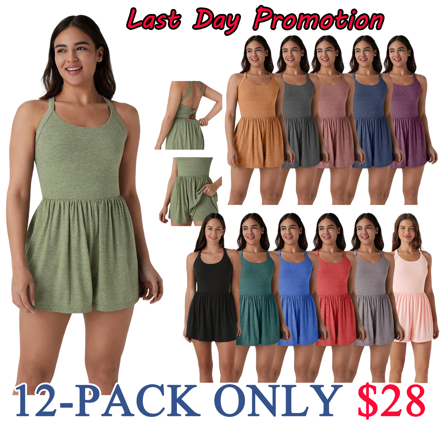 Women’s Backless Twisted 2-in-1 Resort Romper with Built-In Shorts & Pockets