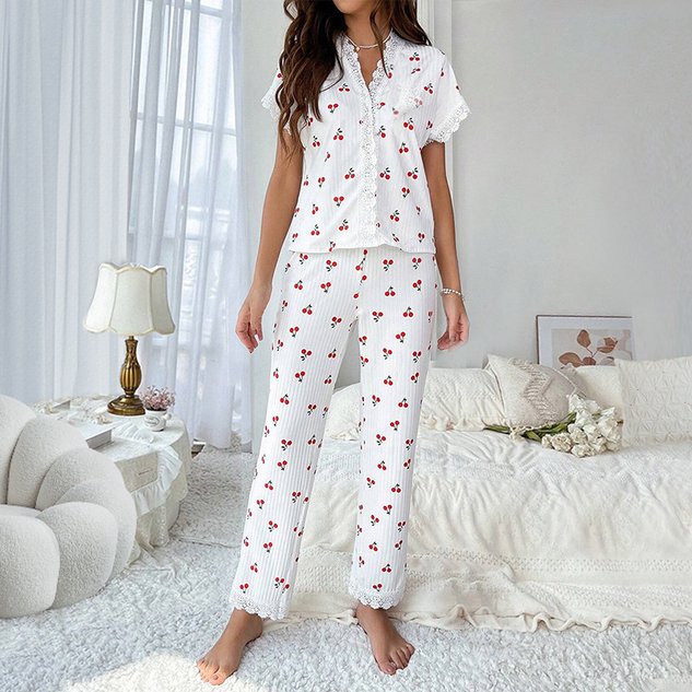 Simple V Neck Floral Loose Lounge Set