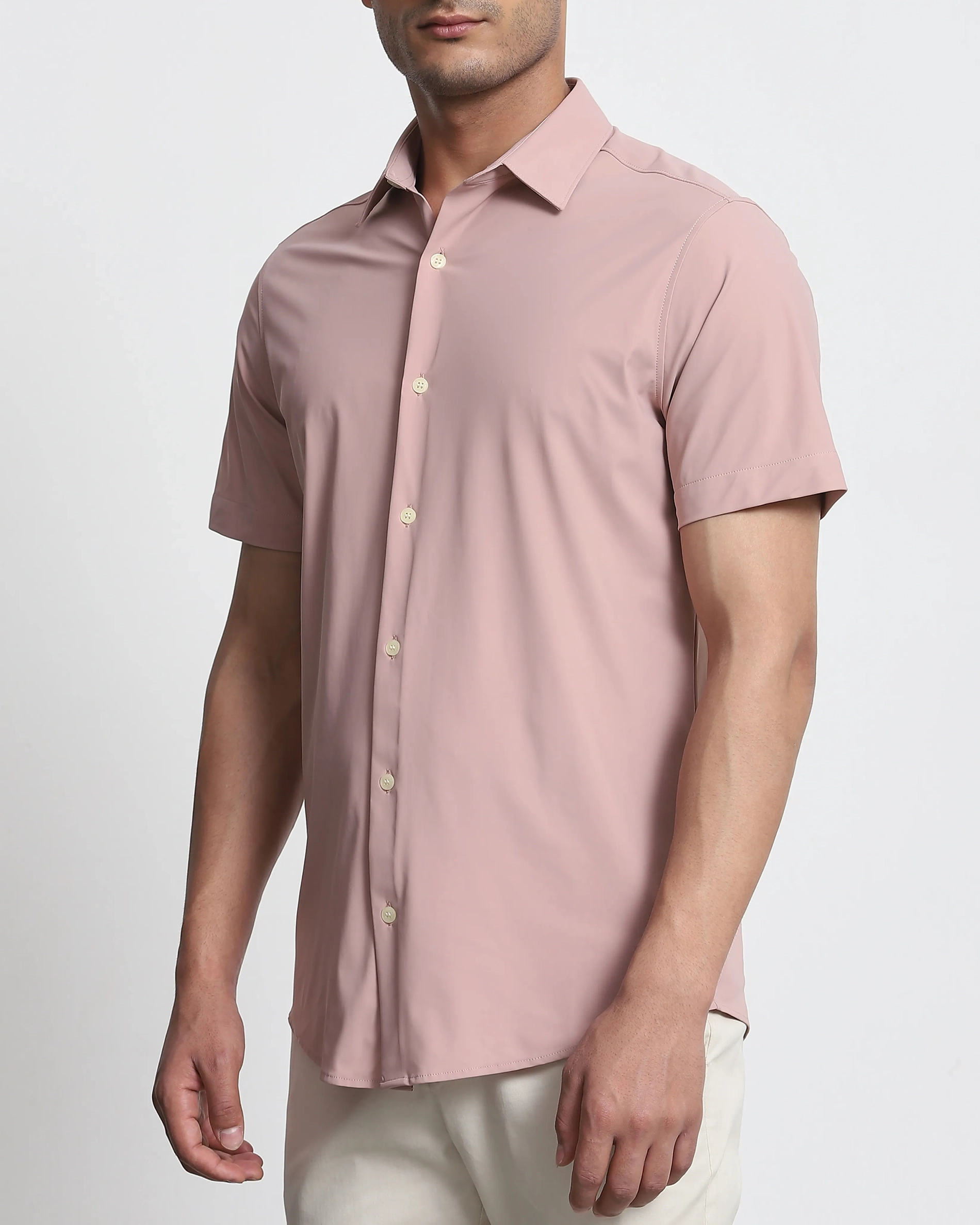 Leisure Simple Slim-Fit Breathable Pink Shirt
