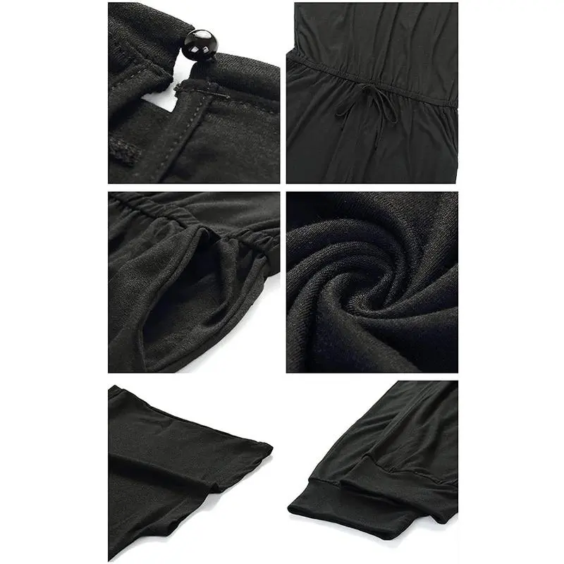 Women's Plus Size Off-Shoulder Jumpsuit – Summer Casual Romper with Elastic Waist, Fake Drawstring & Pockets