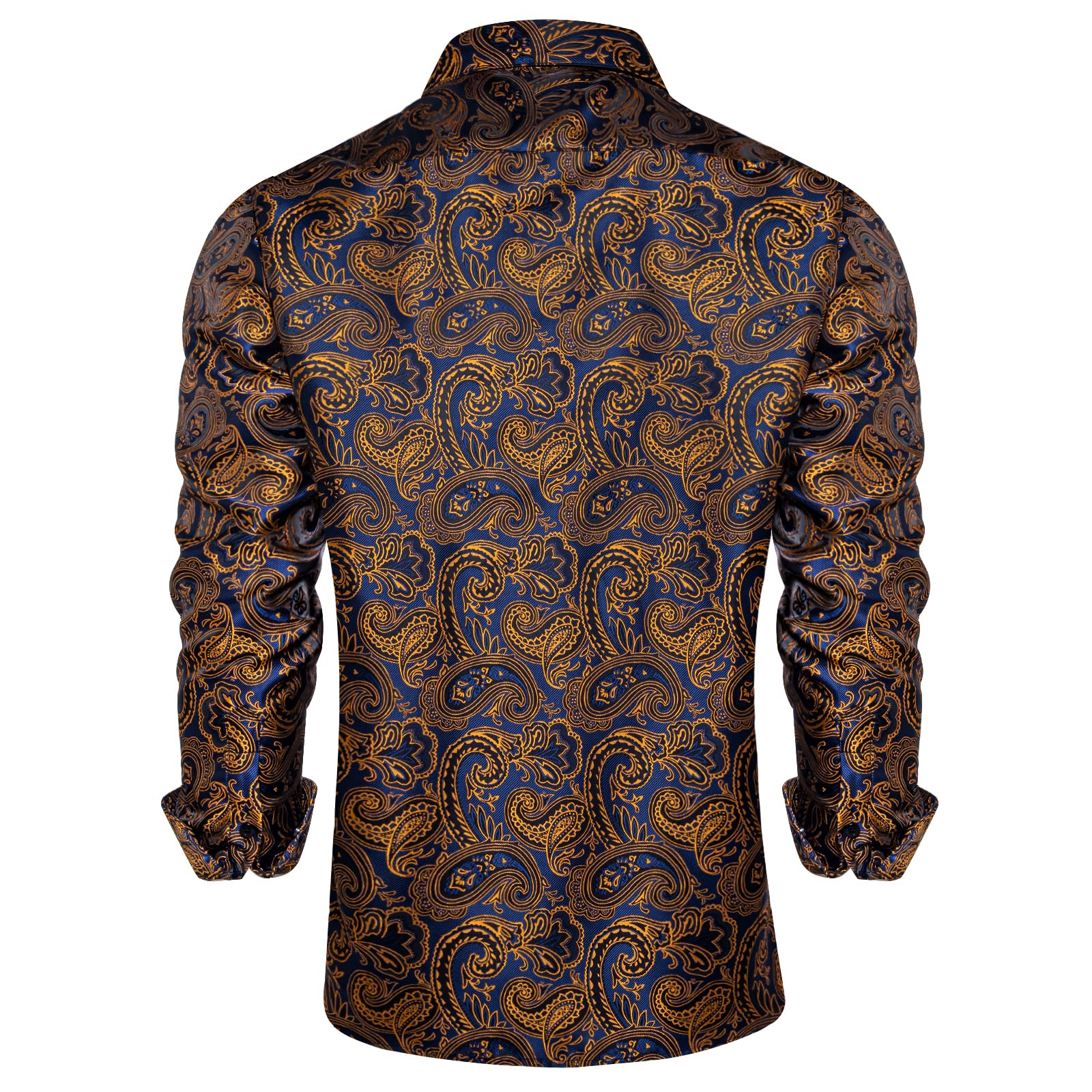 Men's Paisley Dress Shirt Long Sleeve Wrinkle Free Button Down Cowboy Shirts - Blue&orange&paisley