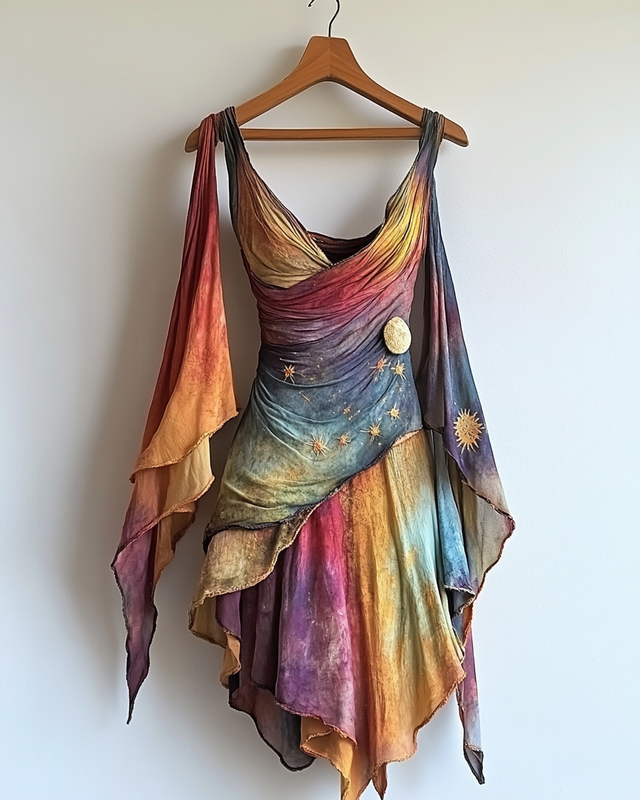 Handmade color block gradient rainbow irregular sun dress 0db3