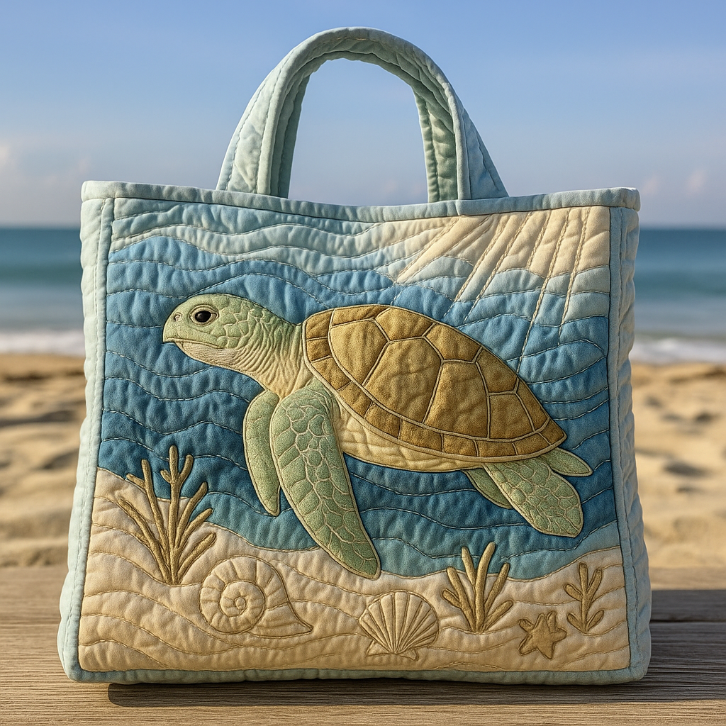 Sea Turtle Quilted Tote Bag — Gentle Guardian of the Ocean