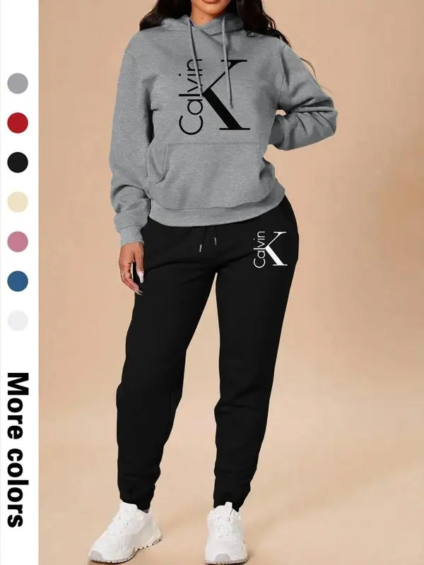 Women's Letter Print Hoodie & Pants Set