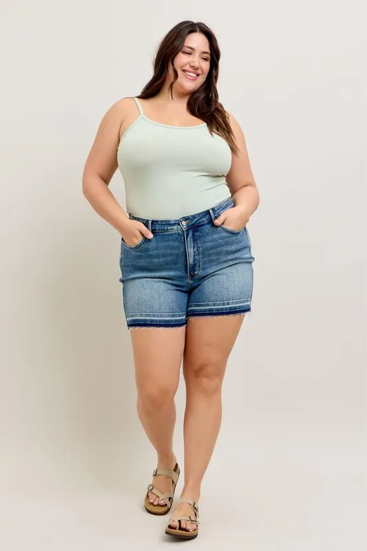 Tummy Control Vintage Wash Release Hem Shorts