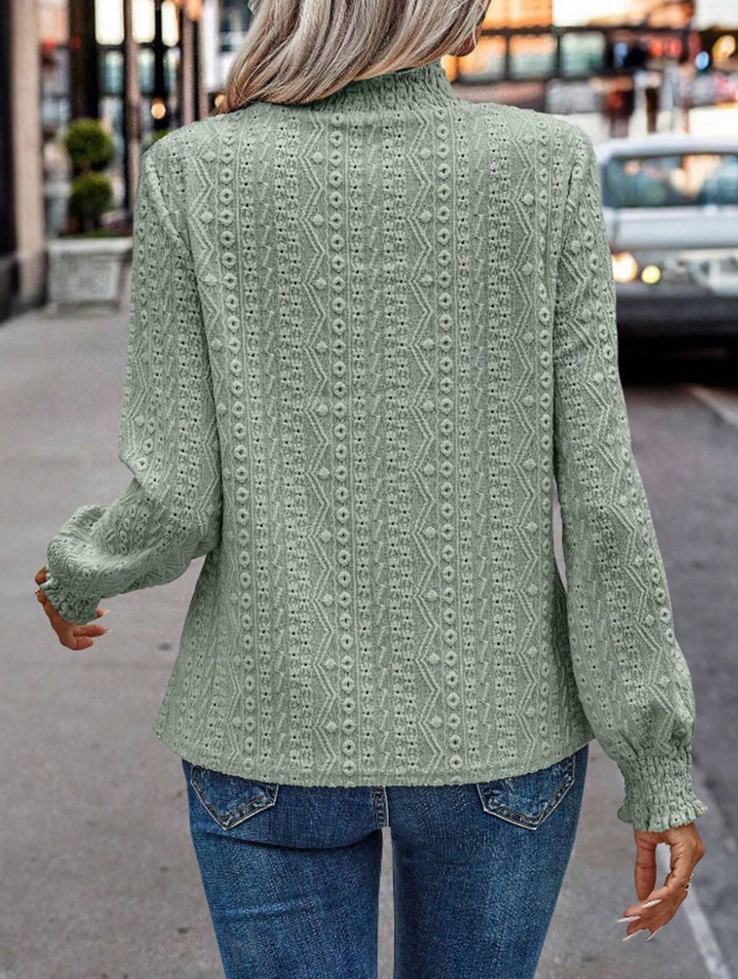 Jacquard Crew Neck Long Sleeve Tee_CWTTL01230