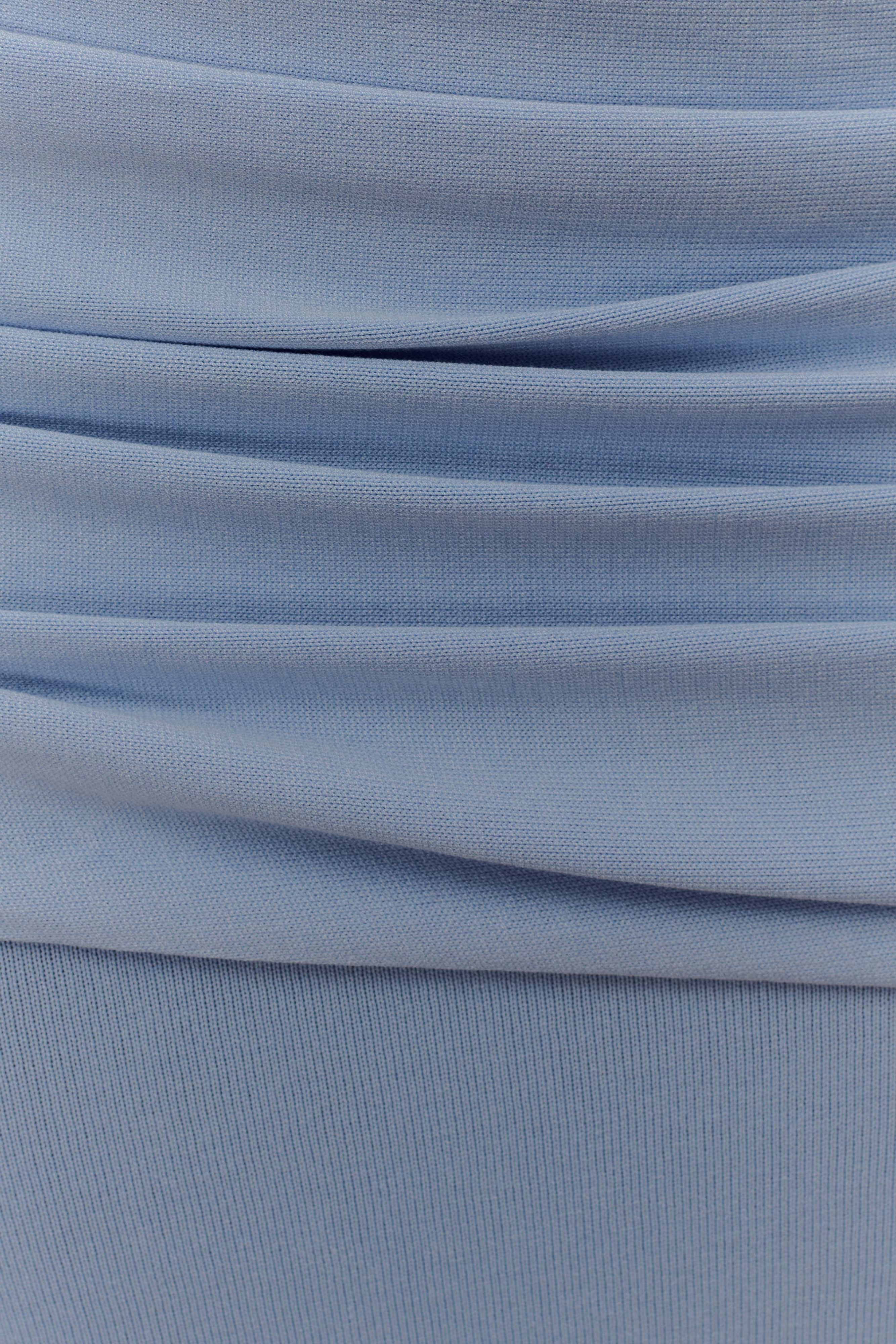 Blue Gathered Knit Maxi Skirt