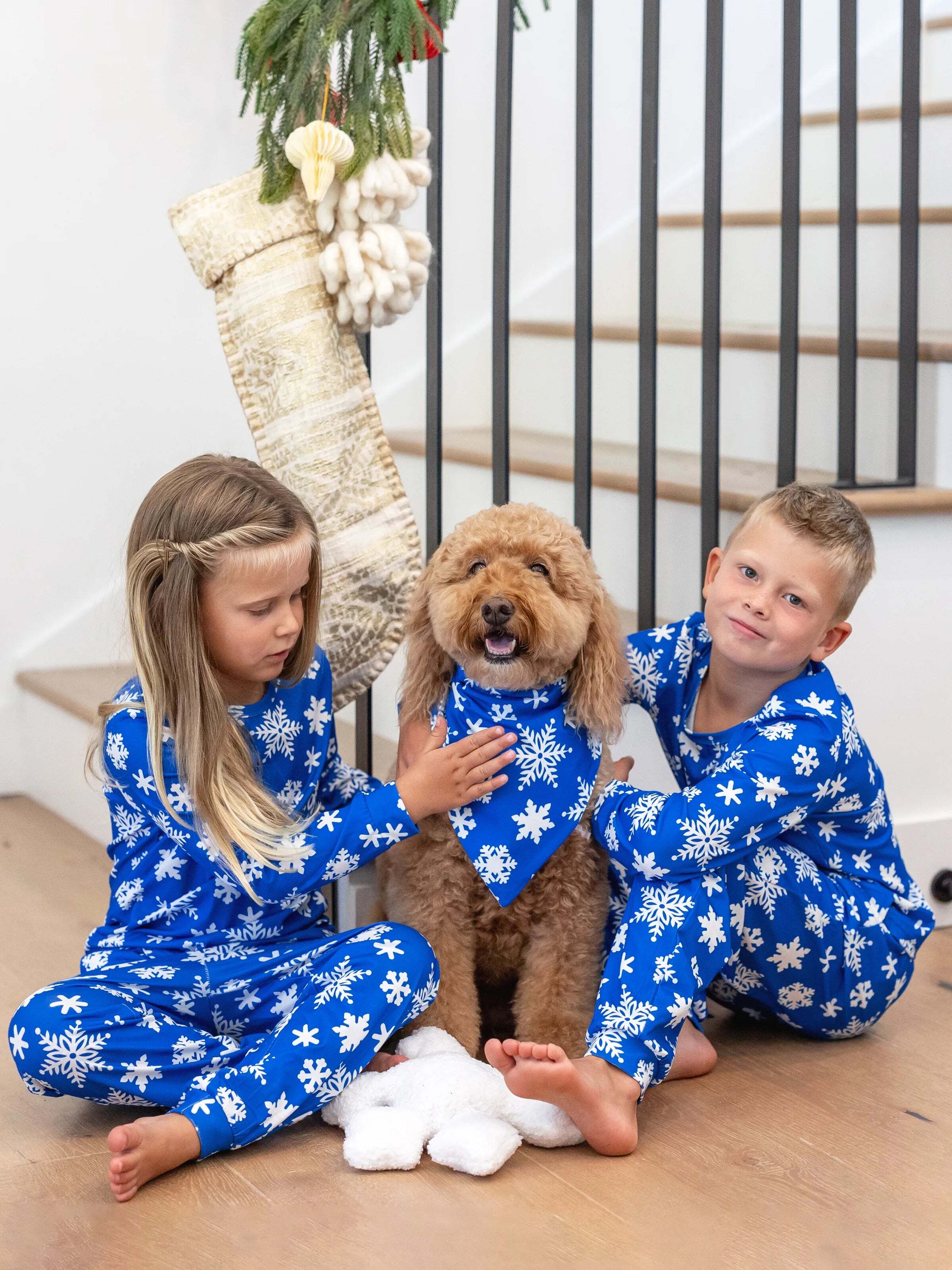 Christmas Matching Family Pajamas Set Snowflake Print Blue PJS with Christmas Socks Blue