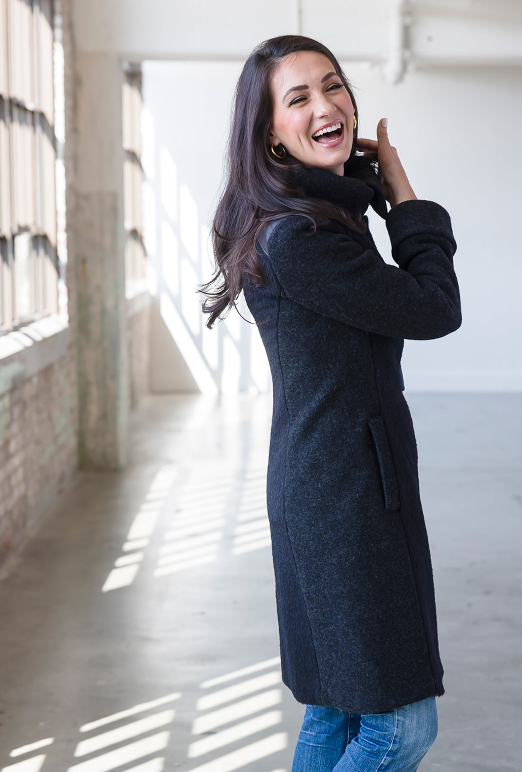 BLACK WAVE COWL NECK COAT