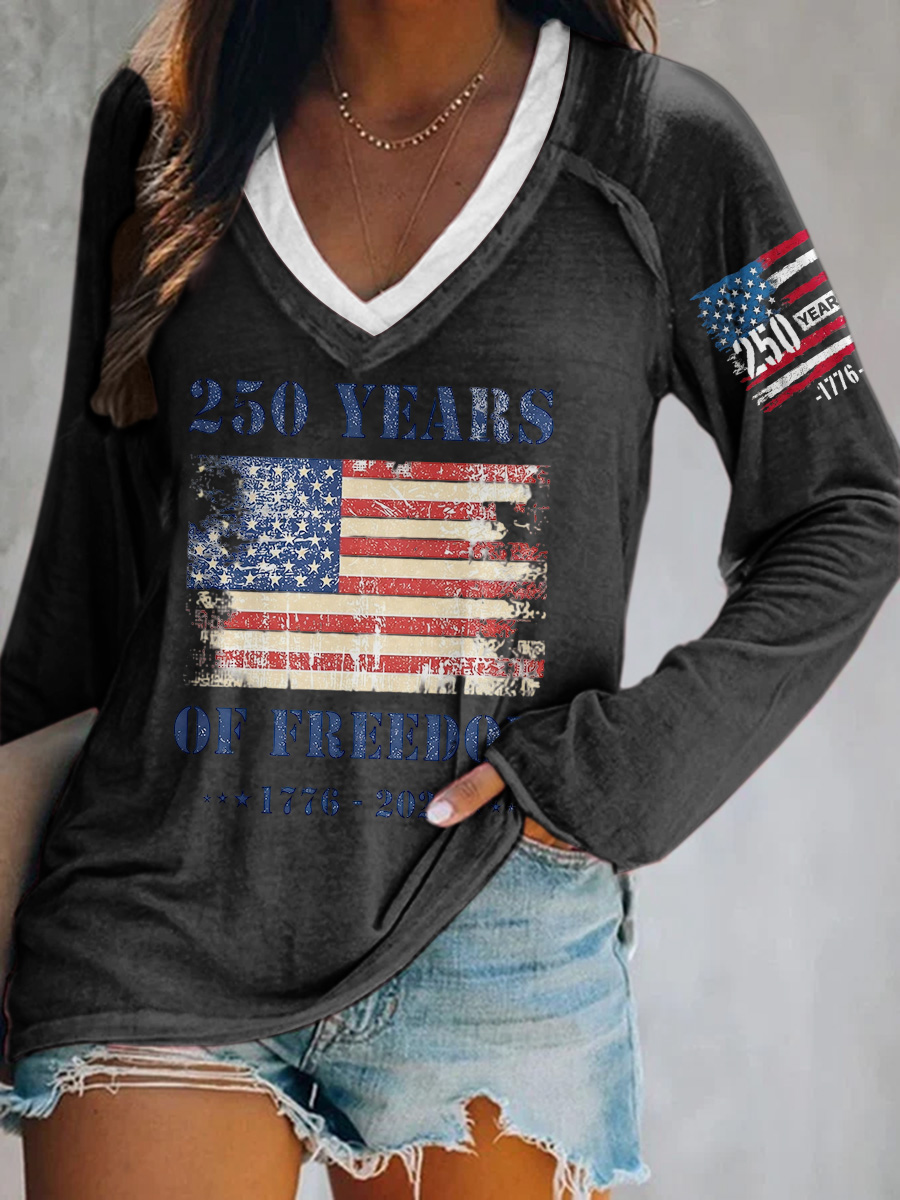 Ladies' Leisure 250Th Anniversary Celebration V-Neck Long Sleeved T-Shirt