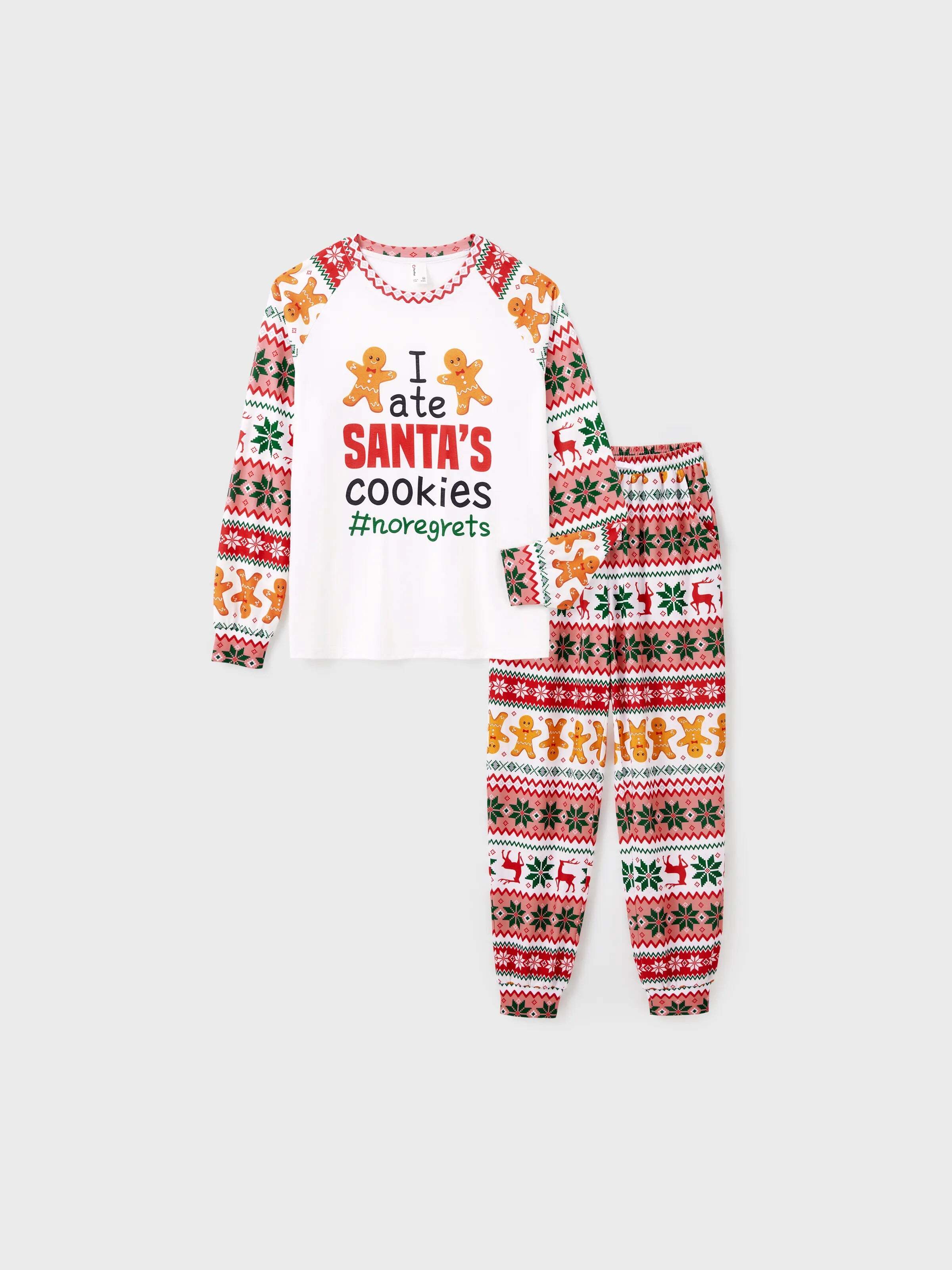 Christmas Pajamas Family Matching Santa's Cookies Gingerbread Man Pattern Pajamas Sets with Christmas Socks MultiColour