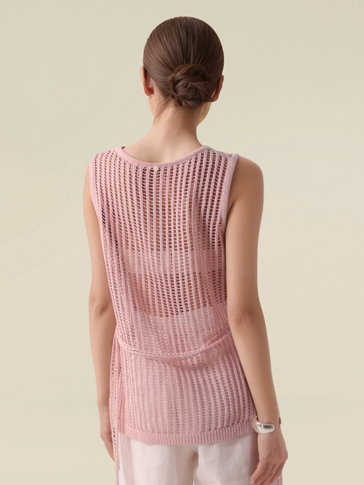 Lyocell & Silk Round Neck Lace-Up Vest