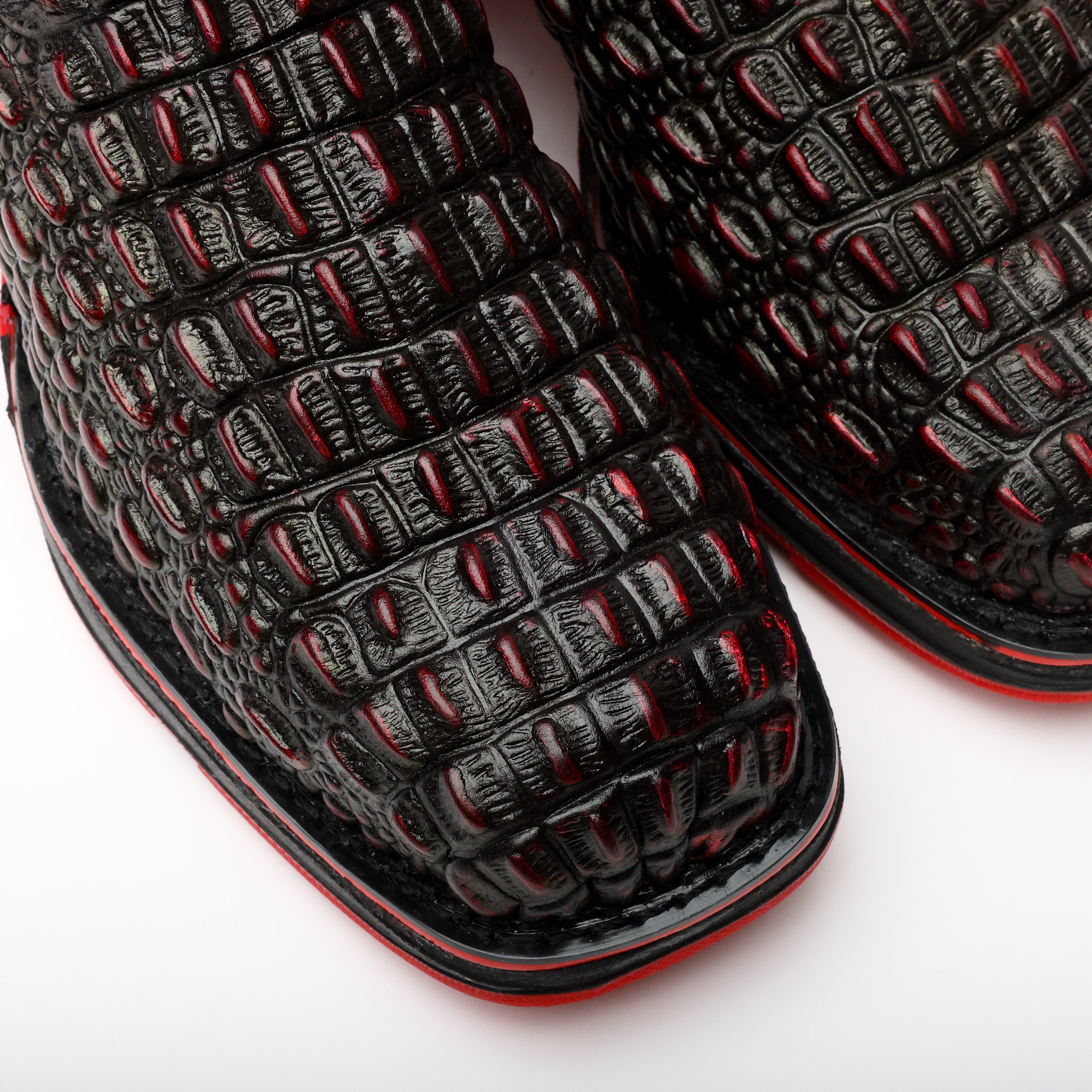 Black Cherry Caiman Hornback Leather Boots With 3D Lightweight Sole - Composite Toe