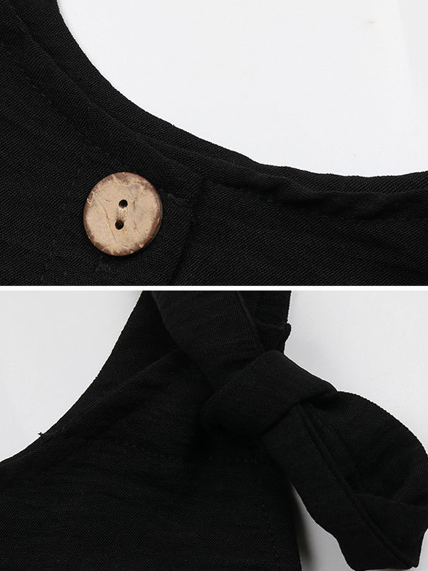 Solid Color Loose Round-Neck Rompers