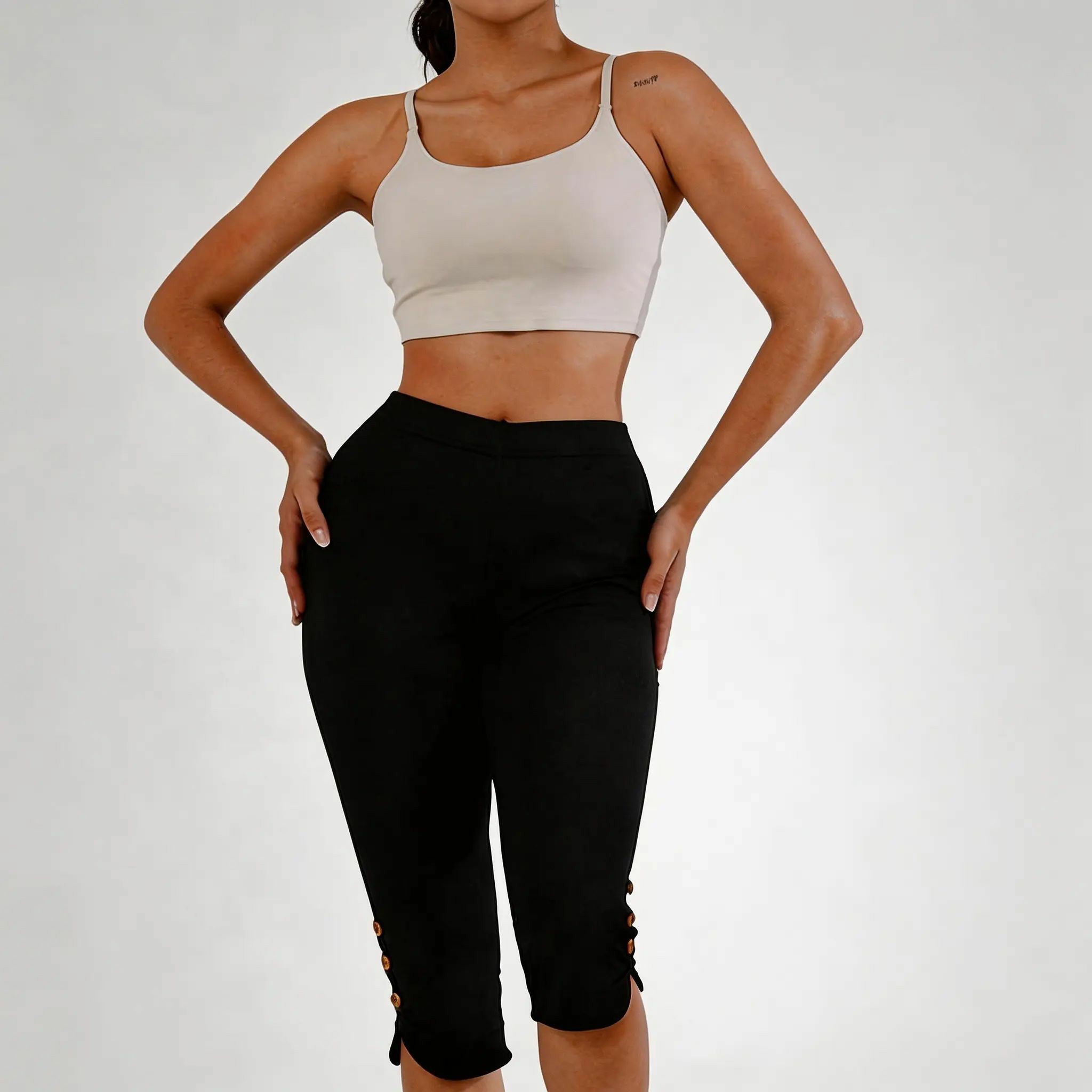 Women's High-Waisted Slimming Yoga Pants 9-Pack Butt-Lifting 4-Way Stretch Silky Soft 7/8 Length Button Detail for Workouts