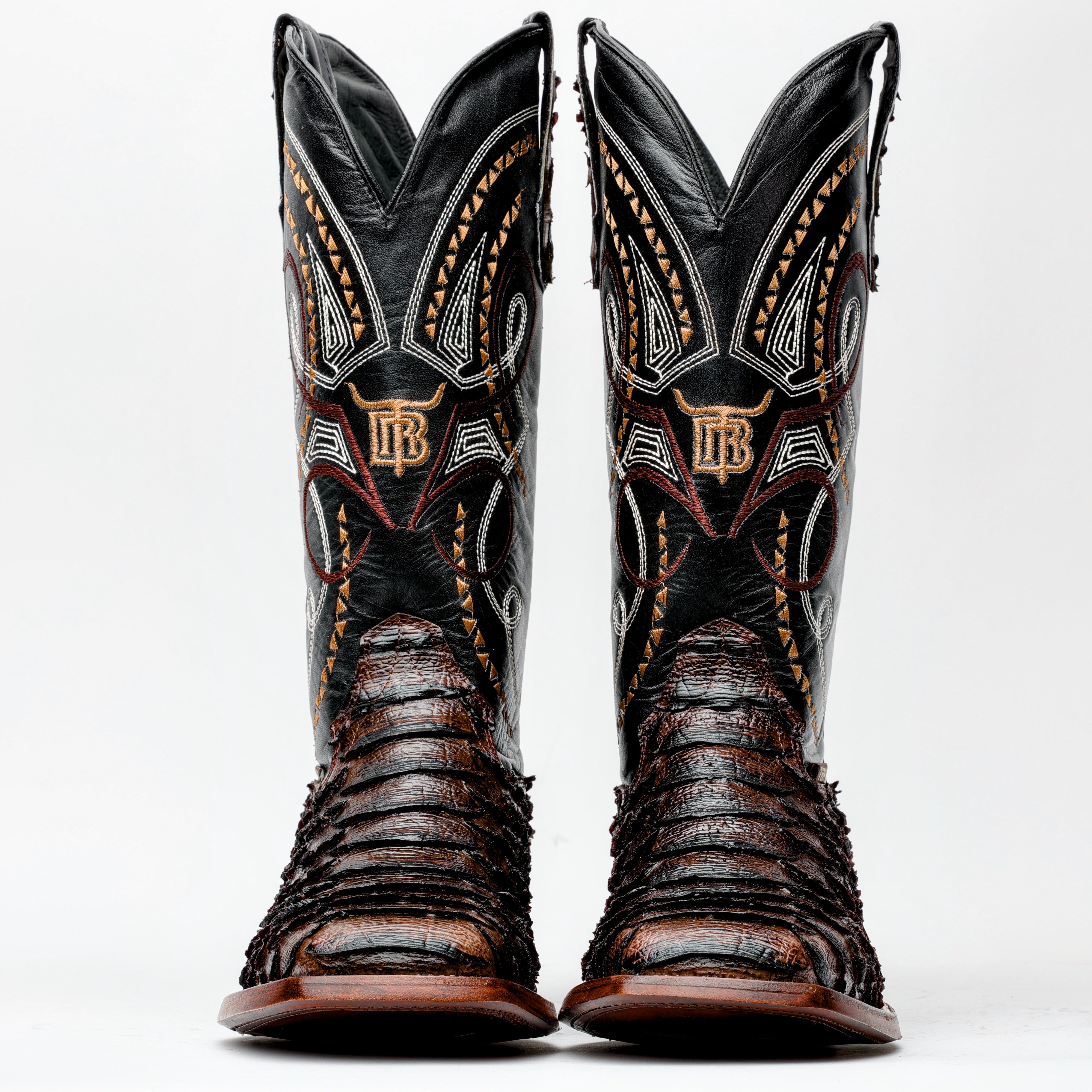 Brown Jumbo Python Leather Boots - Square Toe