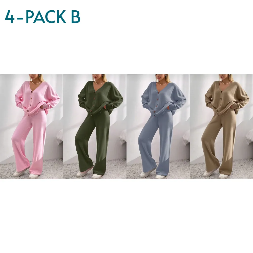 Women's Longsleeves  Cardigan & Wide Leg Pants Two-piece Set