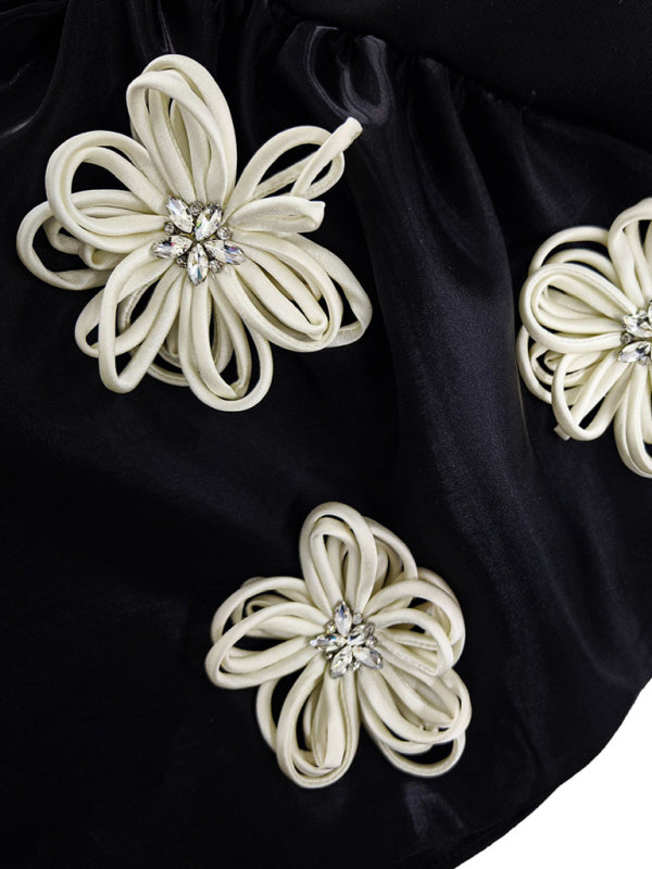 Black Floral Bandage A-Line Mini Dress With Tutu