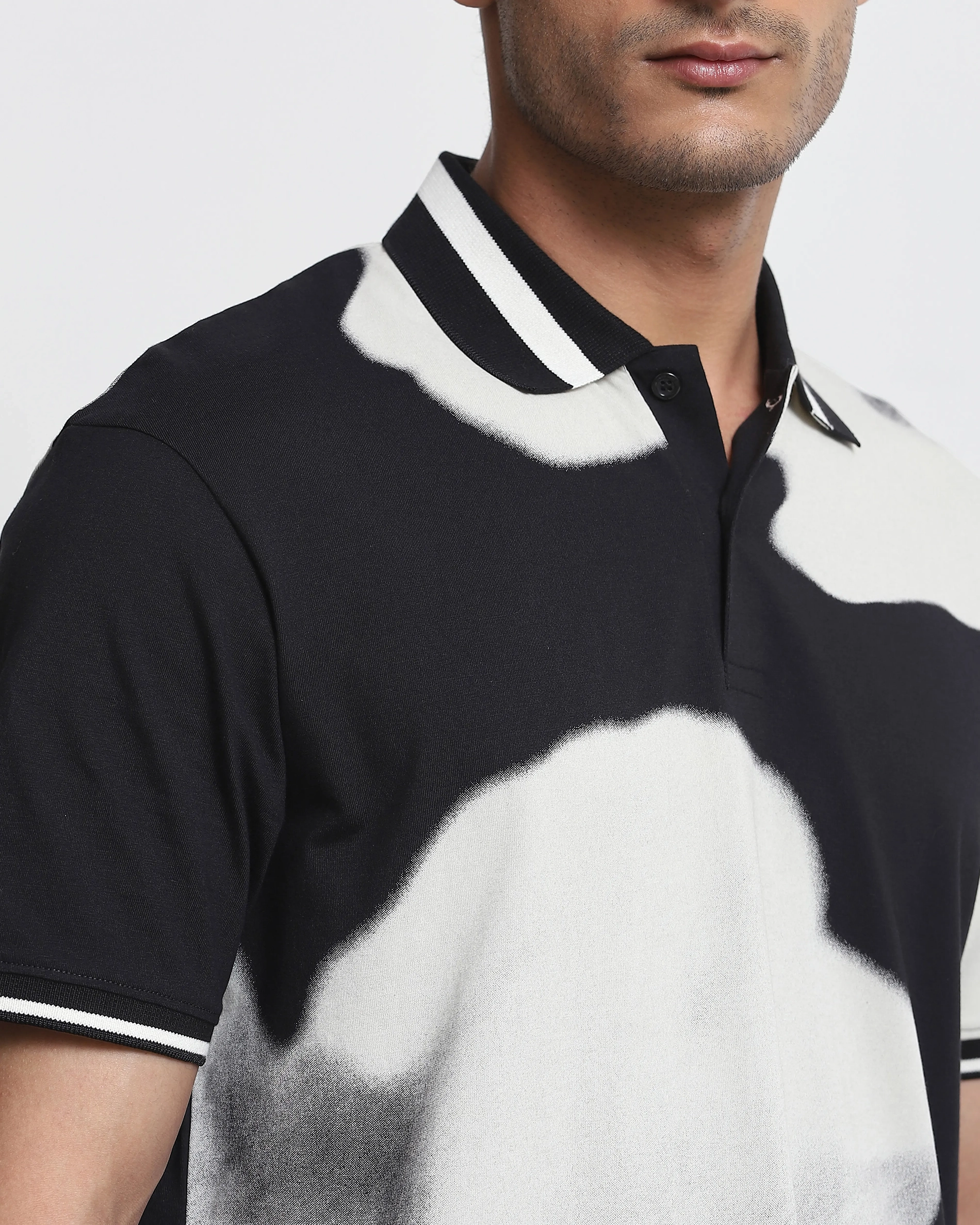 Daily Simple Soft  Black Floral Print Polo Shirt