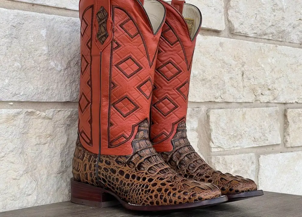 Men’s Honey Crocodile Leather Boots With Orange  Shaft