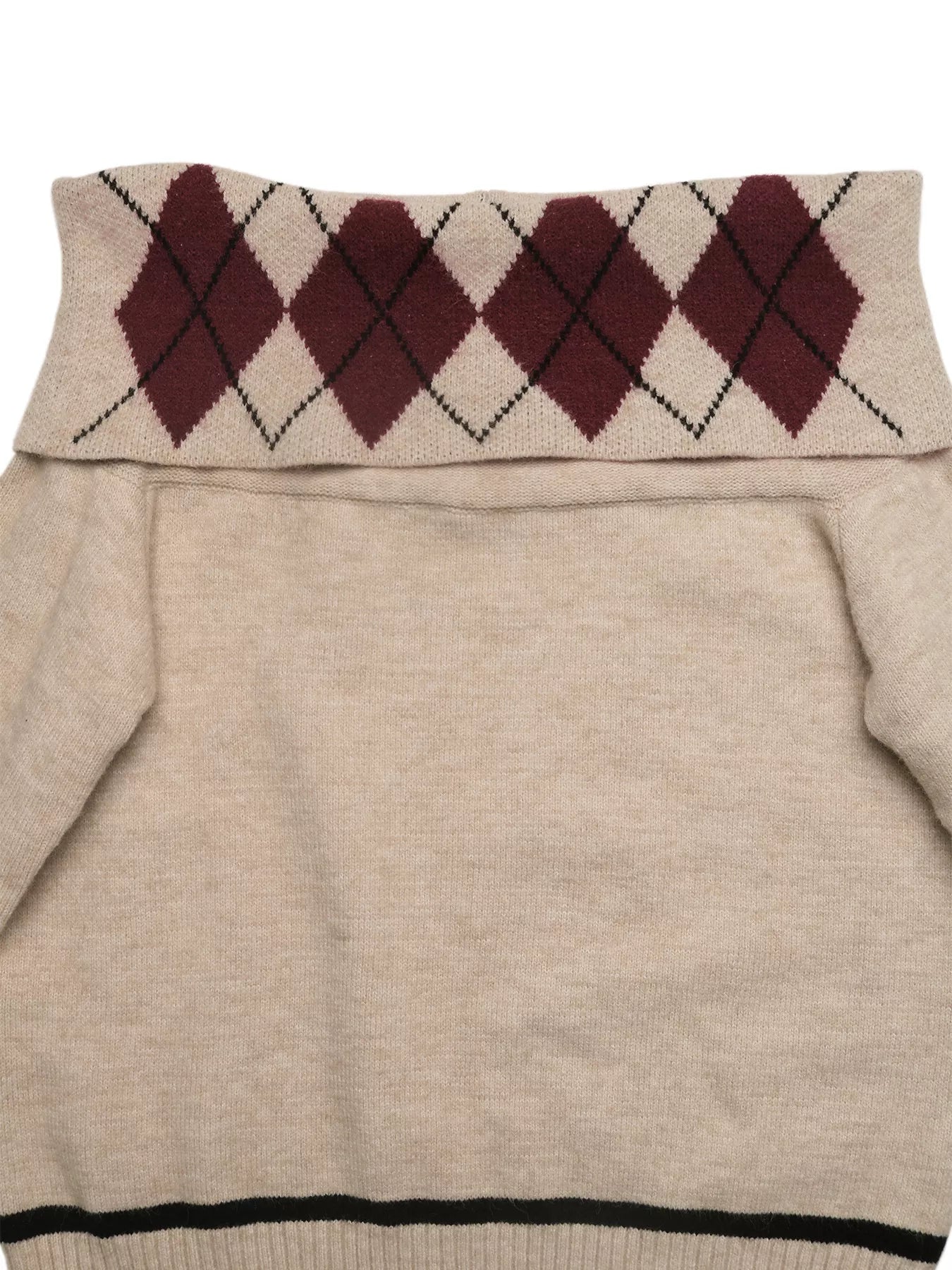 Off-Shoulder Argyle Pattern Sweater
