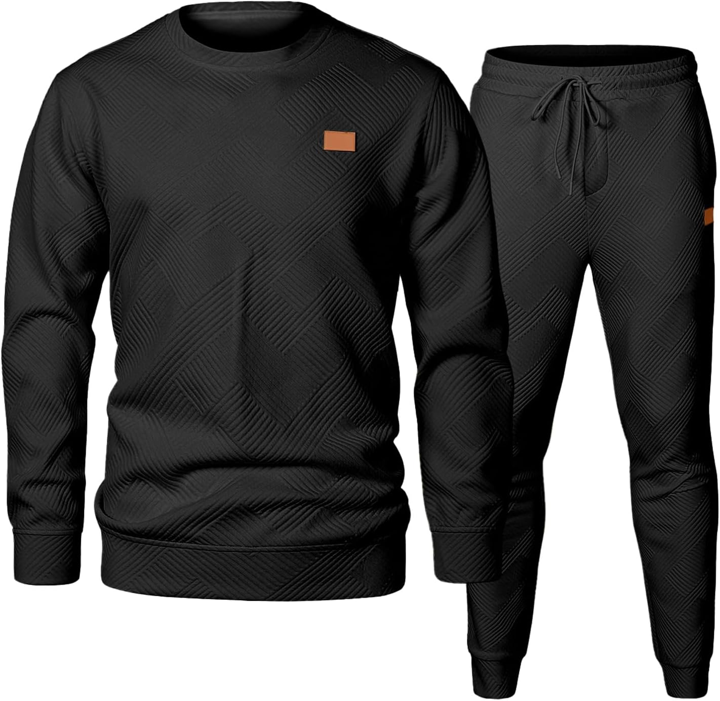 Mens 2 Piece Outfits Knit Jacquard Pullover Sweatshirt Tracksuit & Joggers Sweatpants Sweatsuit Sets with Pockets