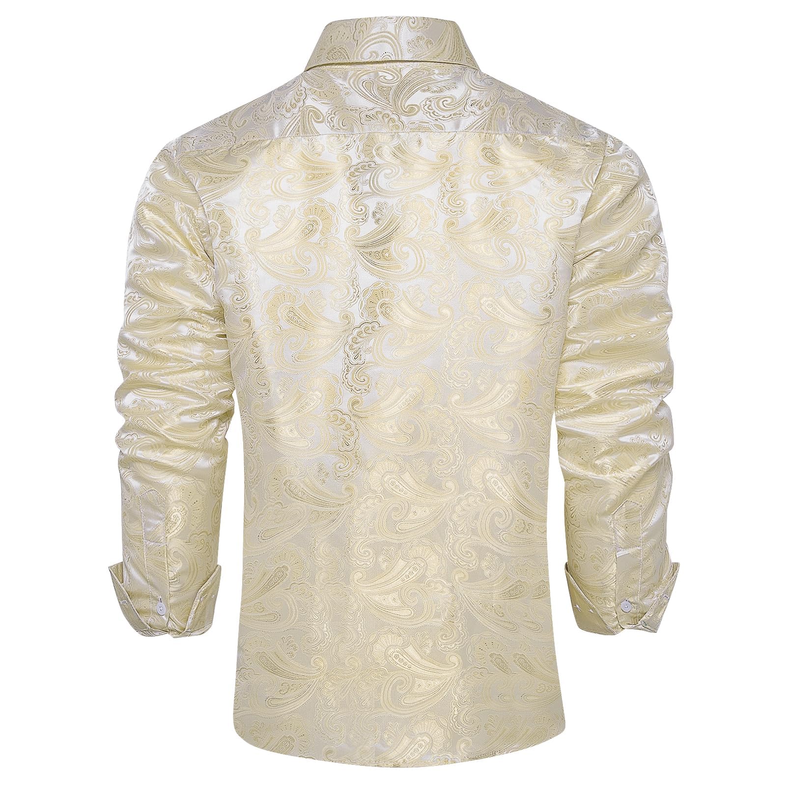 Men's Paisley Dress Shirt Long Sleeve Wrinkle Free Button Down Cowboy Shirts - Light Champagne&paisley