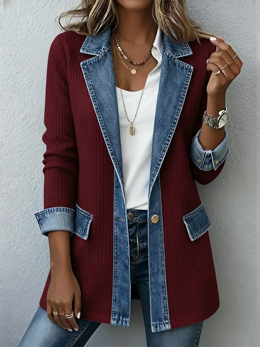 Knitted Patchwork Denim Casual Cotton Jacket