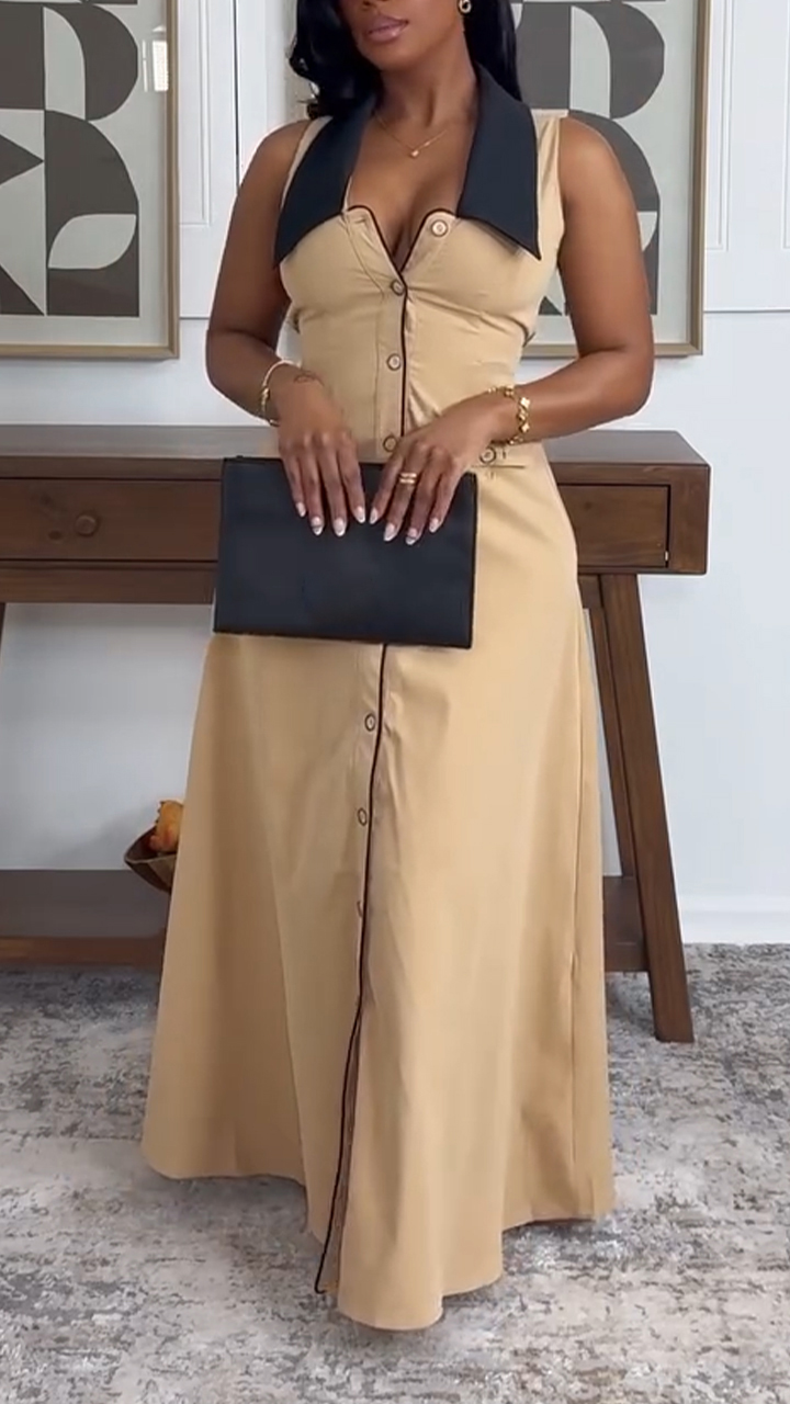 Women Lapel Breasted Casual Dress with Temperament