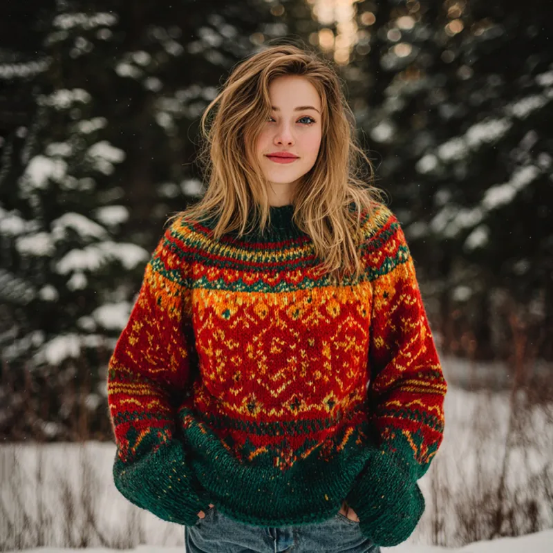 Women's Christmas Fair Isle Vintage Jacquard Knit Sweater