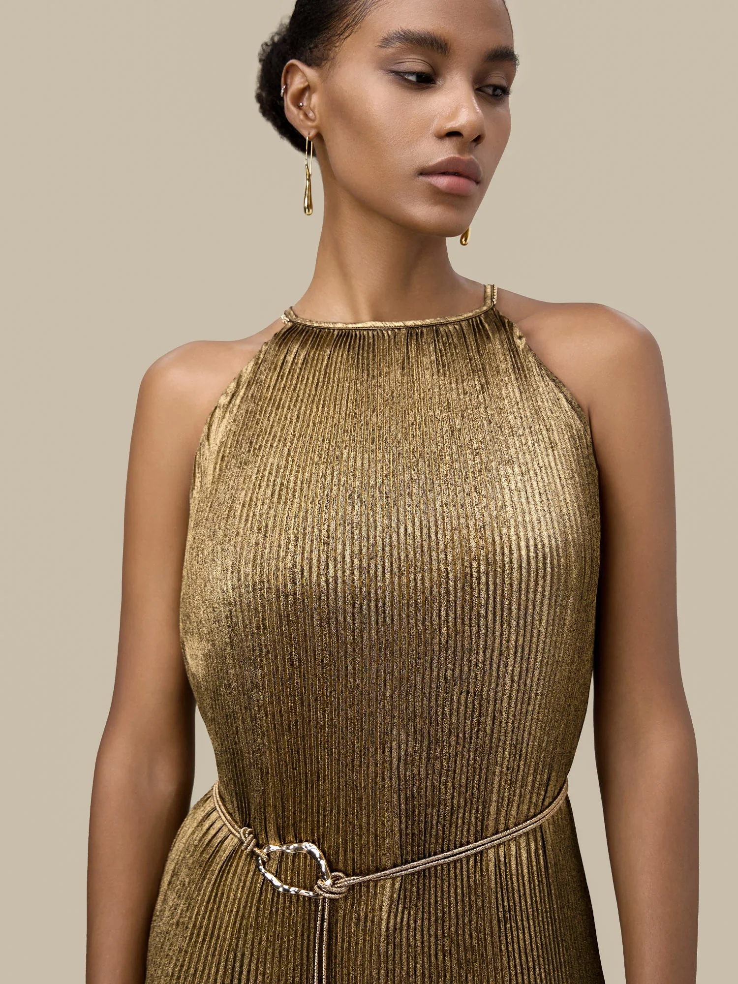 Satin Pleated Slip Dress