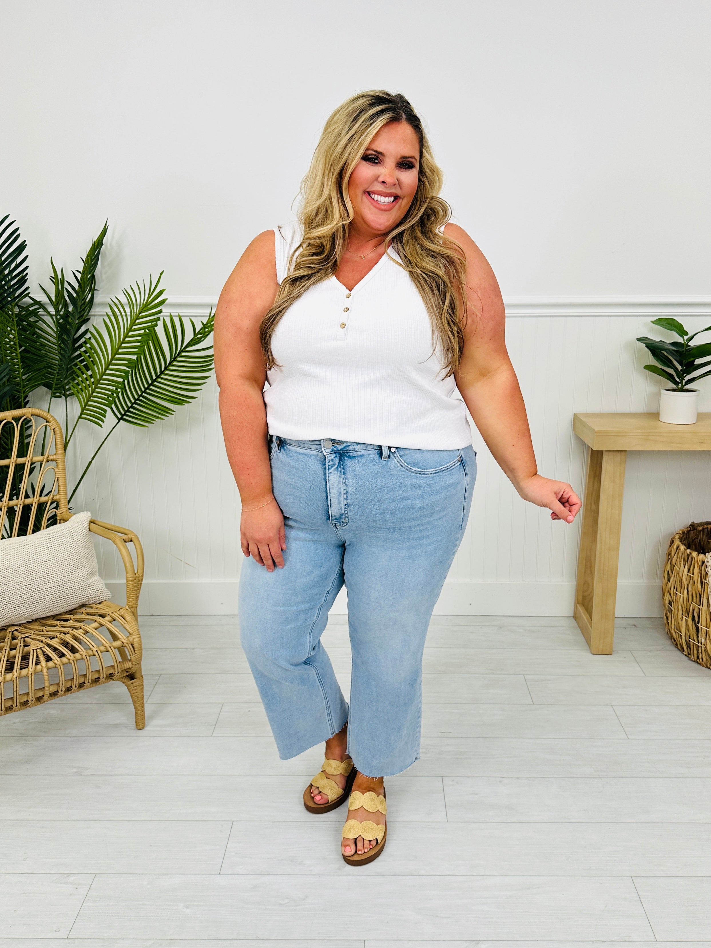 Along For The Ride Wide Leg Cropped Jeans With Tummy Control
