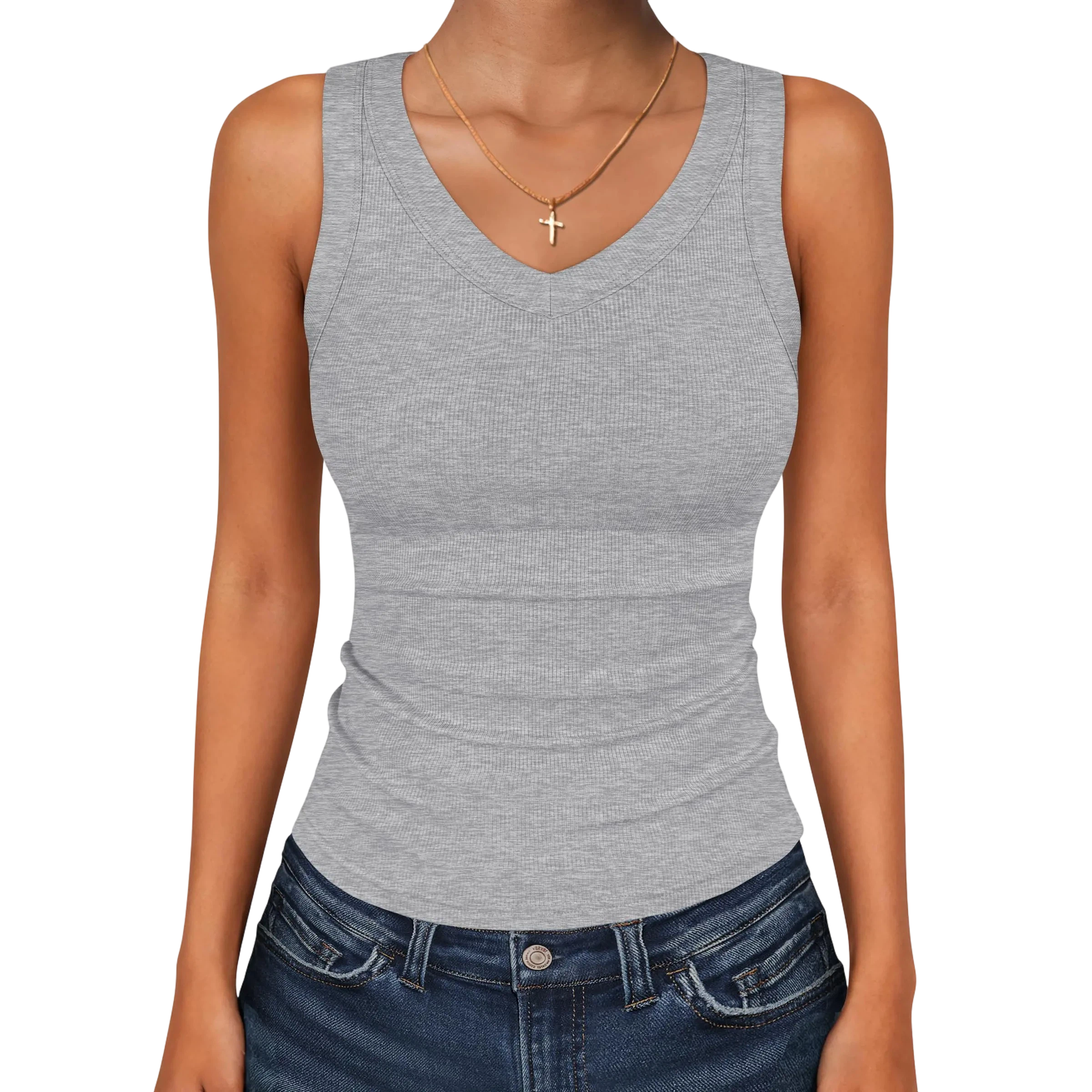Women's V-Neck Ribbed Slim Fit Tank Top – Everyday Essential Sleeveless Tee