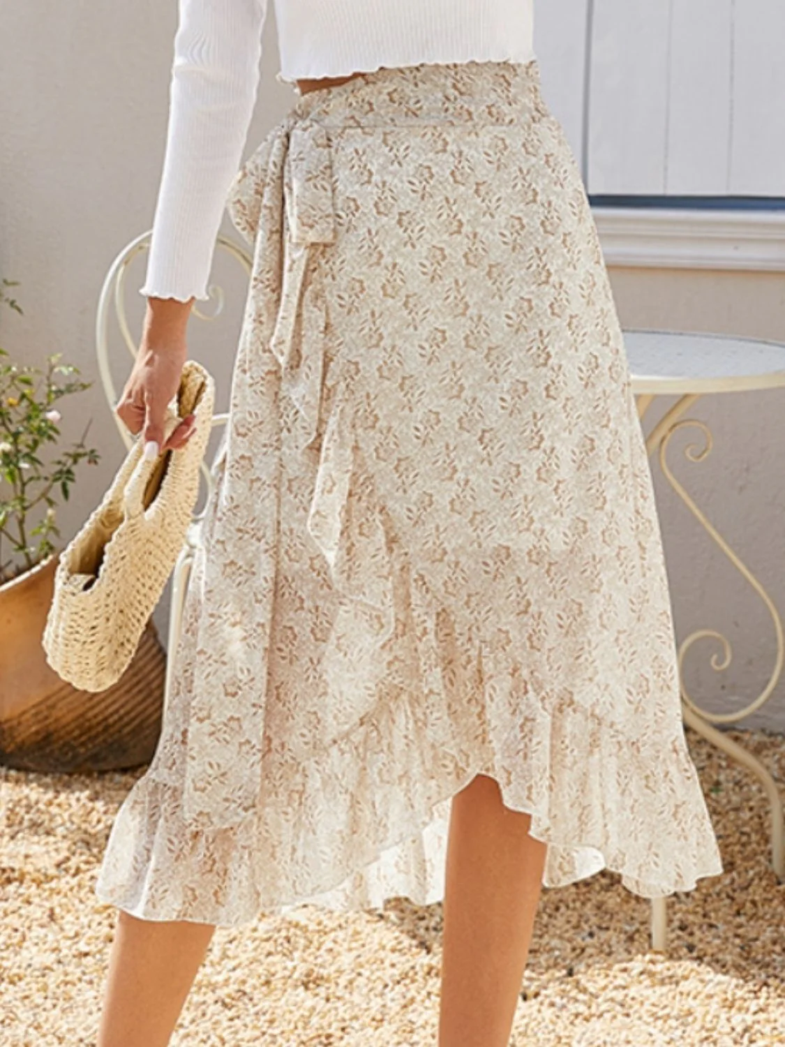 Printed Ruffled Midi Skirt (multiple color options)