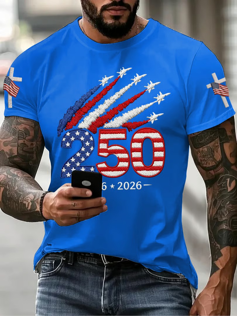 Men's 250Th Anniversary Printed Round Neck Short Sleeve T-Shirt From The United States