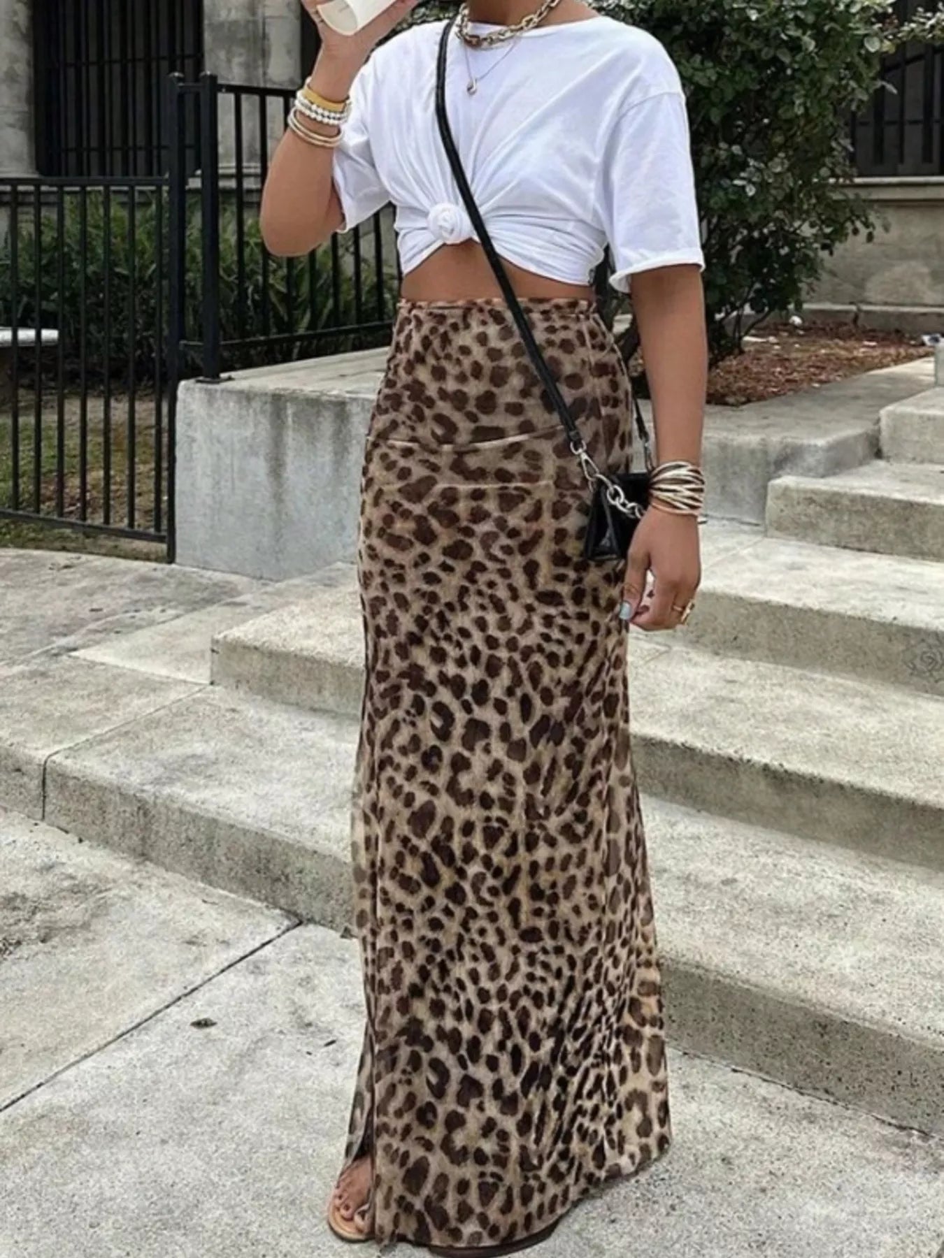 Leopard Print High-Waisted Maxi Skirt