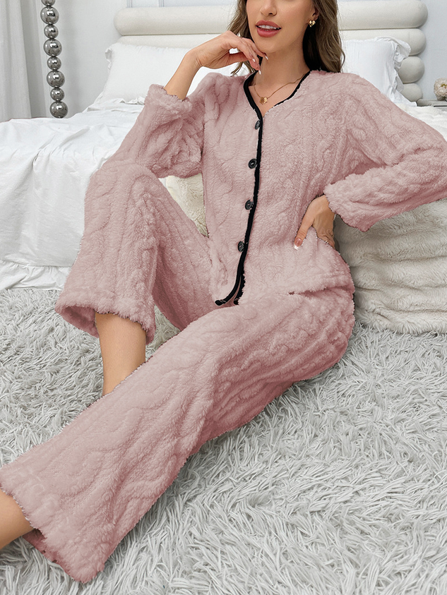 Plain Fluff/Granular Fleece Fabric Simple Lounge Set