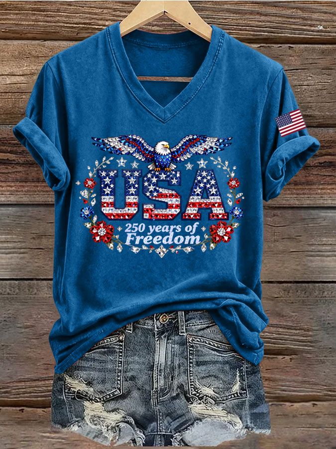 Women's 250th Anniversary Freedom Print V-Neck T-Shirt
