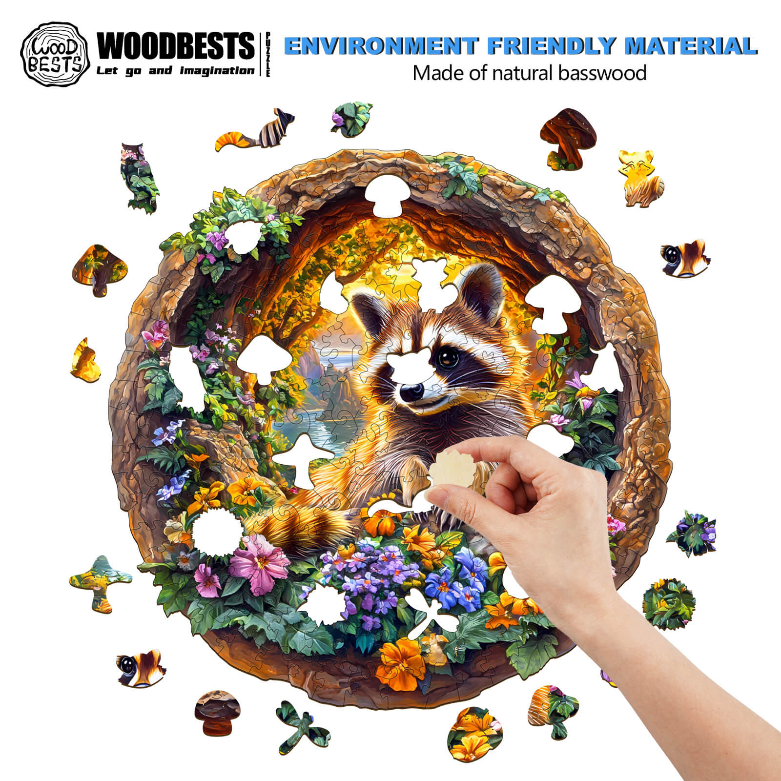 3D Raccoon on Vacation Wooden Jigsaw Puzzle