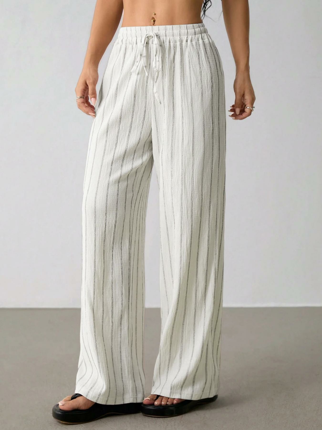 Women's Striped Waist-Tie Straight-Leg Loose Streetwear Pants