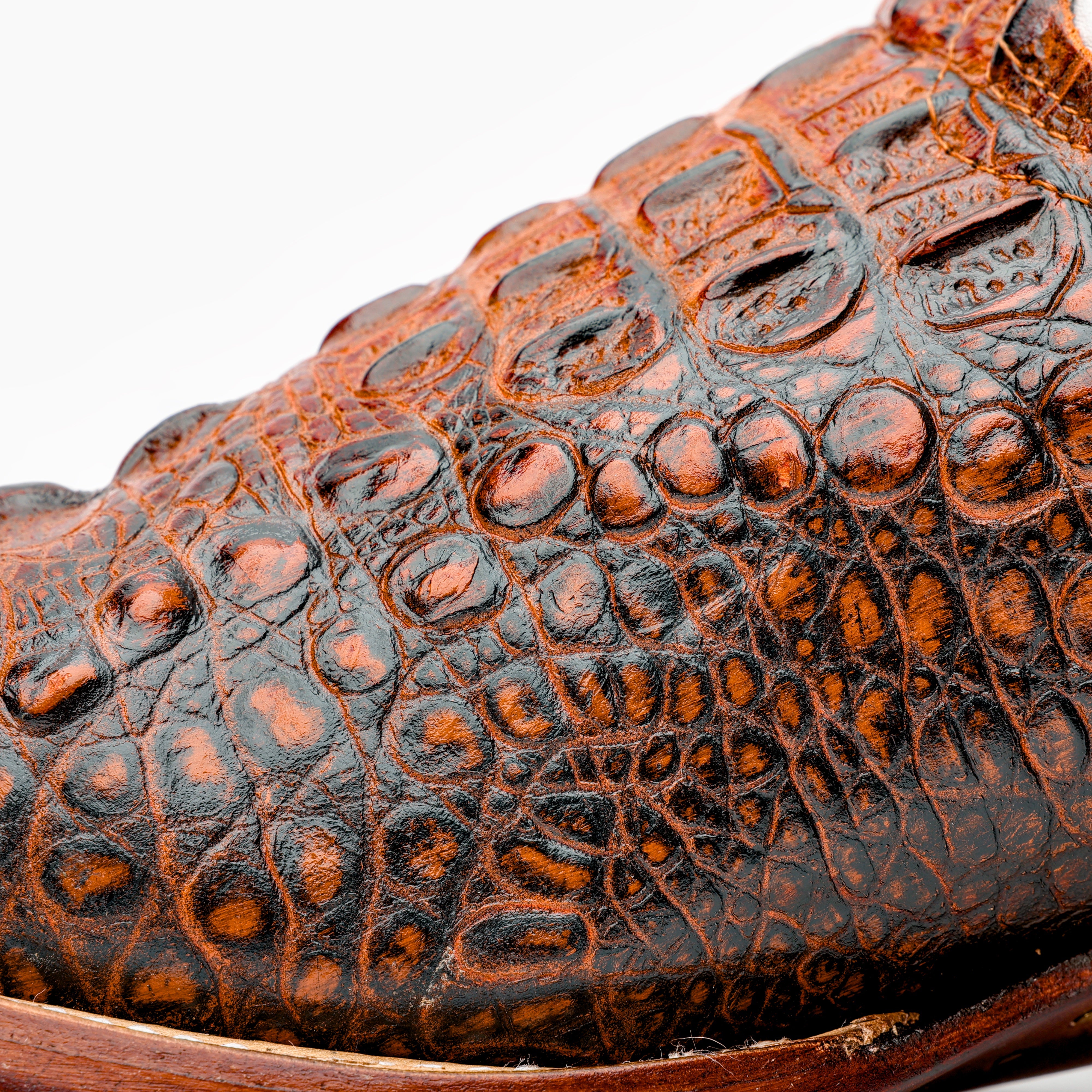Cognac Caiman Neck Leather Boots - Square Toe