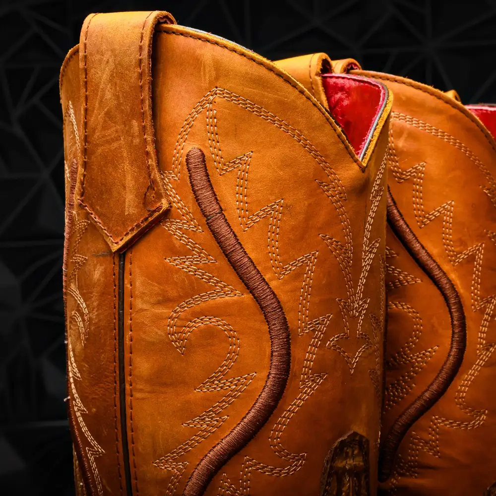 Honey Caiman Neck Leather Boots With 3D Lightweight Sole - Composite Toe