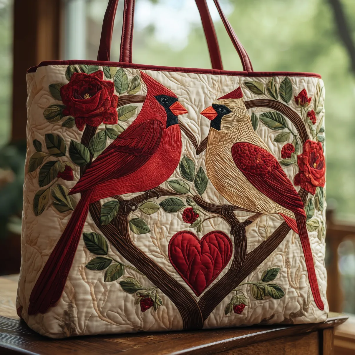 Song of the Cardinal Garden Quilted Tote ✨🐦🌹