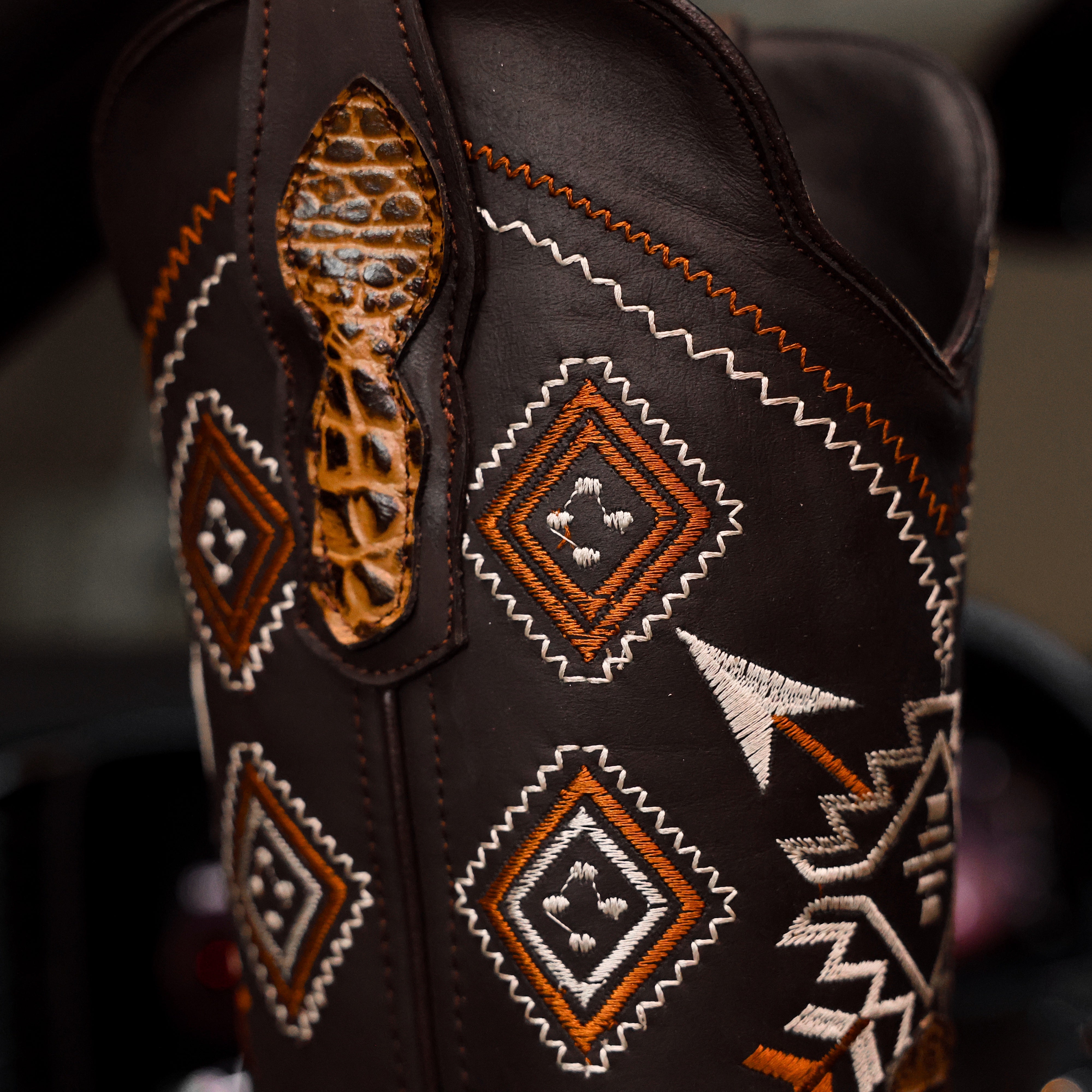 Honey Caiman Neck Leather Boots - Square Toe